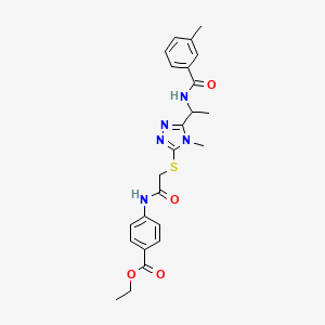 molecular formula C24H27N5O4S B4067680 Ethyl 4-[[2-[[4-methyl-5-[1-[(3-methylbenzoyl)amino]ethyl]-1,2,4-triazol-3-yl]sulfanyl]acetyl]amino]benzoate 