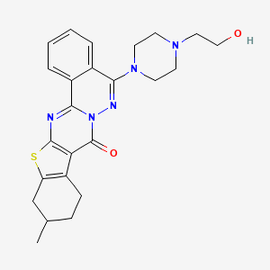 molecular formula C24H27N5O2S B4068333 20-[4-(2-Hydroxyethyl)piperazin-1-yl]-7-methyl-10-thia-1,12,21-triazapentacyclo[11.8.0.03,11.04,9.014,19]henicosa-3(11),4(9),12,14,16,18,20-heptaen-2-one 