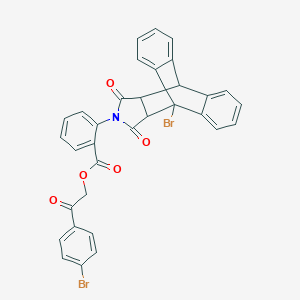 molecular formula C33H21Br2NO5 B406853 2-(4-Bromophenyl)-2-oxoethyl 2-(1-bromo-16,18-dioxo-17-azapentacyclo[6.6.5.0~2,7~.0~9,14~.0~15,19~]nonadeca-2,4,6,9,11,13-hexaen-17-yl)benzoate (non-preferred name) 