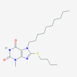molecular formula C20H34N4O2S B406926 8-(butylsulfanyl)-7-decyl-3-methyl-3,7-dihydro-1H-purine-2,6-dione CAS No. 303969-32-6