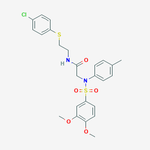 molecular formula C25H27ClN2O5S2 B406983 N-{2-[(4-CHLOROPHENYL)SULFANYL]ETHYL}-2-[N-(4-METHYLPHENYL)3,4-DIMETHOXYBENZENESULFONAMIDO]ACETAMIDE 