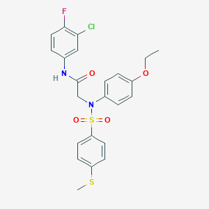 molecular formula C23H22ClFN2O4S2 B407005 N-(3-CHLORO-4-FLUOROPHENYL)-2-[N-(4-ETHOXYPHENYL)4-(METHYLSULFANYL)BENZENESULFONAMIDO]ACETAMIDE 