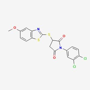molecular formula C18H12Cl2N2O3S2 B4070101 1-(3,4-Dichlorophenyl)-3-[(5-methoxy-1,3-benzothiazol-2-yl)sulfanyl]pyrrolidine-2,5-dione 
