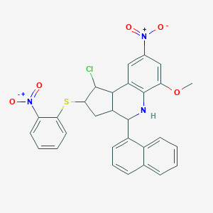 molecular formula C29H24ClN3O5S B407029 1-chloro-8-nitro-2-({2-nitrophenyl}sulfanyl)-6-methoxy-4-(1-naphthyl)-2,3,3a,4,5,9b-hexahydro-1H-cyclopenta[c]quinoline 