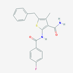 molecular formula C20H17FN2O2S B407058 5-Benzyl-2-[(4-fluorobenzoyl)amino]-4-methyl-3-thiophenecarboxamide 