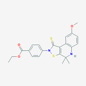molecular formula C22H22N2O3S2 B407098 ethyl 4-(8-methoxy-4,4-dimethyl-1-thioxo-4,5-dihydroisothiazolo[5,4-c]quinolin-2(1H)-yl)benzoate CAS No. 330832-90-1