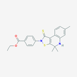 molecular formula C22H22N2O2S2 B407122 ethyl 4-(4,4,7-trimethyl-1-thioxo-4,5-dihydroisothiazolo[5,4-c]quinolin-2(1H)-yl)benzoate CAS No. 332044-02-7