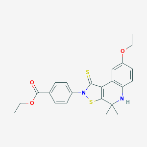 molecular formula C23H24N2O3S2 B407124 ethyl 4-(8-ethoxy-4,4-dimethyl-1-sulfanylidene-5H-[1,2]thiazolo[5,4-c]quinolin-2-yl)benzoate CAS No. 332044-01-6