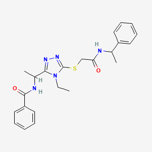 molecular formula C23H27N5O2S B4071247 N-{1-[4-ethyl-5-({2-oxo-2-[(1-phenylethyl)amino]ethyl}sulfanyl)-4H-1,2,4-triazol-3-yl]ethyl}benzamide 