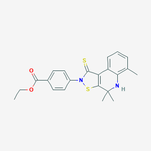 molecular formula C22H22N2O2S2 B407126 ethyl 4-(4,4,6-trimethyl-1-thioxo-4,5-dihydroisothiazolo[5,4-c]quinolin-2(1H)-yl)benzoate CAS No. 332044-03-8
