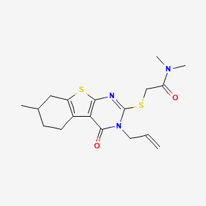 molecular formula C18H23N3O2S2 B4071544 N,N-dimethyl-2-[(7-methyl-4-oxo-3-prop-2-enyl-5,6,7,8-tetrahydro-[1]benzothiolo[2,3-d]pyrimidin-2-yl)sulfanyl]acetamide 