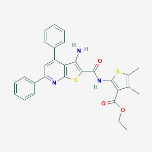 molecular formula C29H25N3O3S2 B407158 Ethyl 2-{[(3-amino-4,6-diphenylthieno[2,3-b]pyridin-2-yl)carbonyl]amino}-4,5-dimethyl-3-thiophenecarboxylate 