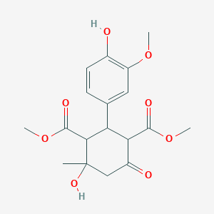 molecular formula C18H22O8 B407159 Dimethyl 4-hydroxy-2-(4-hydroxy-3-methoxyphenyl)-4-methyl-6-oxocyclohexane-1,3-dicarboxylate 