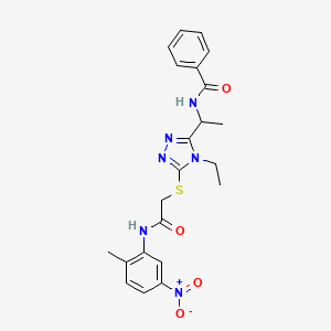 molecular formula C22H24N6O4S B4071601 N-{1-[4-ethyl-5-({2-[(2-methyl-5-nitrophenyl)amino]-2-oxoethyl}sulfanyl)-4H-1,2,4-triazol-3-yl]ethyl}benzamide 