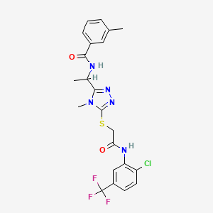 molecular formula C22H21ClF3N5O2S B4071789 N-(1-{5-[(2-{[2-chloro-5-(trifluoromethyl)phenyl]amino}-2-oxoethyl)sulfanyl]-4-methyl-4H-1,2,4-triazol-3-yl}ethyl)-3-methylbenzamide 