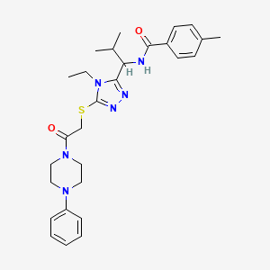 molecular formula C28H36N6O2S B4071803 N-[1-(4-ethyl-5-{[2-oxo-2-(4-phenylpiperazin-1-yl)ethyl]sulfanyl}-4H-1,2,4-triazol-3-yl)-2-methylpropyl]-4-methylbenzamide 