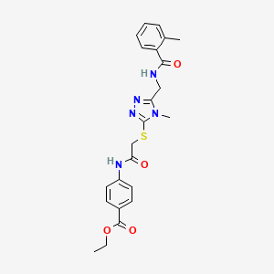 molecular formula C23H25N5O4S B4071862 ethyl 4-[({[4-methyl-5-({[(2-methylphenyl)carbonyl]amino}methyl)-4H-1,2,4-triazol-3-yl]sulfanyl}acetyl)amino]benzoate 