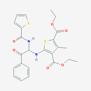 molecular formula C24H24N2O6S2 B407228 Diethyl 3-methyl-5-({2-oxo-2-phenyl-1-[(2-thienylcarbonyl)amino]ethyl}amino)-2,4-thiophenedicarboxylate 
