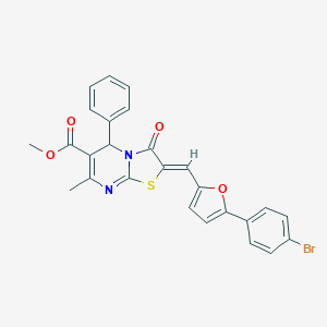molecular formula C26H19BrN2O4S B407248 METHYL 2-{(Z)-1-[5-(4-BROMOPHENYL)-2-FURYL]METHYLIDENE}-7-METHYL-3-OXO-5-PHENYL-5H-[1,3]THIAZOLO[3,2-A]PYRIMIDINE-6(3H)-CARBOXYLATE 