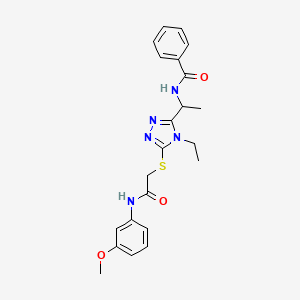 molecular formula C22H25N5O3S B4072696 N-{1-[4-ethyl-5-({2-[(3-methoxyphenyl)amino]-2-oxoethyl}sulfanyl)-4H-1,2,4-triazol-3-yl]ethyl}benzamide 