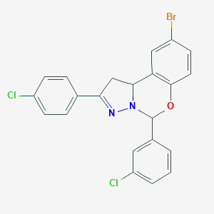 molecular formula C22H15BrCl2N2O B407280 9-Bromo-5-(3-chlorophenyl)-2-(4-chlorophenyl)-1,10b-dihydropyrazolo[1,5-c][1,3]benzoxazine 