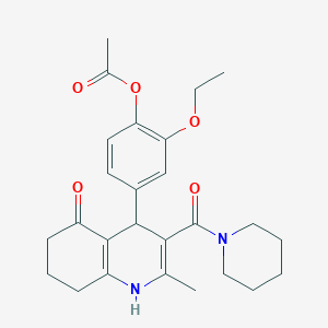 molecular formula C26H32N2O5 B4072925 2-ETHOXY-4-[2-METHYL-5-OXO-3-(PIPERIDINE-1-CARBONYL)-1,4,5,6,7,8-HEXAHYDROQUINOLIN-4-YL]PHENYL ACETATE 