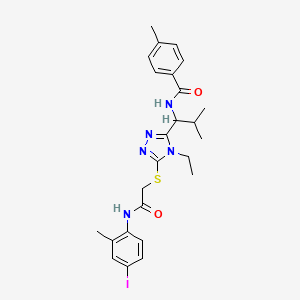 molecular formula C25H30IN5O2S B4073412 N-{1-[4-ethyl-5-({2-[(4-iodo-2-methylphenyl)amino]-2-oxoethyl}sulfanyl)-4H-1,2,4-triazol-3-yl]-2-methylpropyl}-4-methylbenzamide 