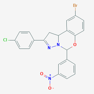 molecular formula C22H15BrClN3O3 B407393 9-Bromo-2-(4-chlorophenyl)-5-(3-nitrophenyl)-1,10b-dihydropyrazolo[1,5-c][1,3]benzoxazine 