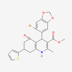 molecular formula C23H20BrNO5S B4074125 Methyl 4-(6-bromo-1,3-benzodioxol-5-yl)-2-methyl-5-oxo-7-(thiophen-2-yl)-1,4,5,6,7,8-hexahydroquinoline-3-carboxylate 