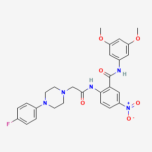 molecular formula C27H28FN5O6 B4074146 N-(3,5-dimethoxyphenyl)-2-[[2-[4-(4-fluorophenyl)piperazin-1-yl]acetyl]amino]-5-nitrobenzamide 