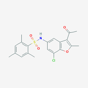 molecular formula C20H20ClNO4S B407434 N-(3-acetyl-7-chloro-2-methyl-1-benzofuran-5-yl)-2,4,6-trimethylbenzenesulfonamide 