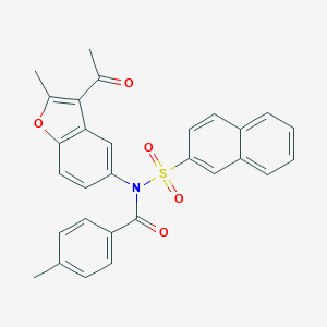 molecular formula C29H23NO5S B407452 N-(3-acetyl-2-methyl-1-benzofuran-5-yl)-N-(4-methylbenzoyl)-2-naphthalenesulfonamide CAS No. 448208-37-5
