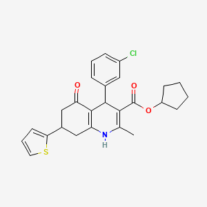 molecular formula C26H26ClNO3S B4074681 Cyclopentyl 4-(3-chlorophenyl)-2-methyl-5-oxo-7-(thiophen-2-yl)-1,4,5,6,7,8-hexahydroquinoline-3-carboxylate 
