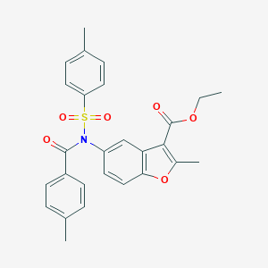 molecular formula C27H25NO6S B407473 ETHYL 2-METHYL-5-[N-(4-METHYLBENZENESULFONYL)4-METHYLBENZAMIDO]-1-BENZOFURAN-3-CARBOXYLATE 