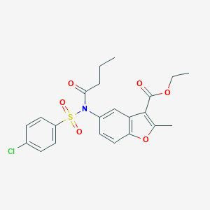 molecular formula C22H22ClNO6S B407479 ETHYL 5-[N-(4-CHLOROBENZENESULFONYL)BUTANAMIDO]-2-METHYL-1-BENZOFURAN-3-CARBOXYLATE 