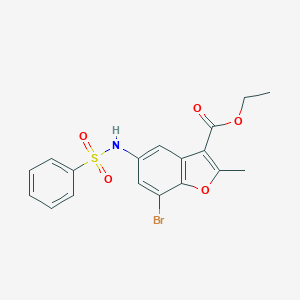 molecular formula C18H16BrNO5S B407486 Ethyl 7-bromo-2-methyl-5-[(phenylsulfonyl)amino]-1-benzofuran-3-carboxylate 