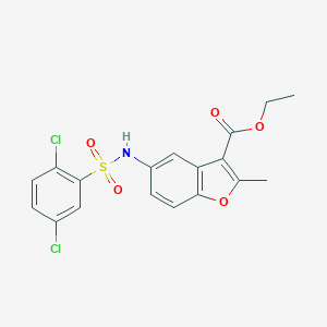 molecular formula C18H15Cl2NO5S B407488 ETHYL 5-(2,5-DICHLOROBENZENESULFONAMIDO)-2-METHYL-1-BENZOFURAN-3-CARBOXYLATE 
