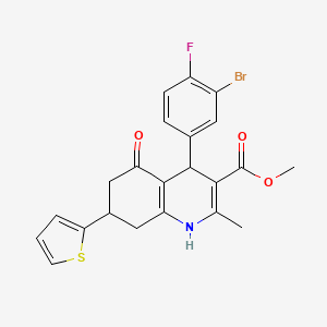 molecular formula C22H19BrFNO3S B4075249 Methyl 4-(3-bromo-4-fluorophenyl)-2-methyl-5-oxo-7-(thiophen-2-yl)-1,4,5,6,7,8-hexahydroquinoline-3-carboxylate 