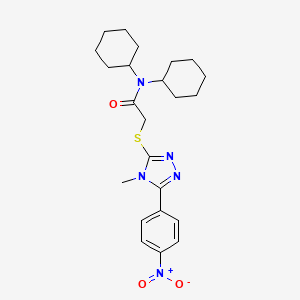molecular formula C23H31N5O3S B4075290 N,N-dicyclohexyl-2-[[4-methyl-5-(4-nitrophenyl)-1,2,4-triazol-3-yl]sulfanyl]acetamide 