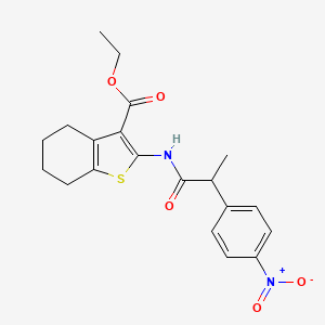 molecular formula C20H22N2O5S B4075354 ethyl 2-{[2-(4-nitrophenyl)propanoyl]amino}-4,5,6,7-tetrahydro-1-benzothiophene-3-carboxylate 