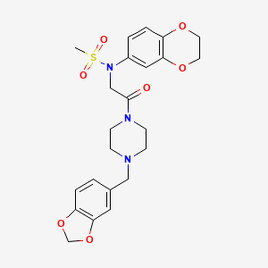 molecular formula C23H27N3O7S B4075699 N-{2-[4-(1,3-benzodioxol-5-ylmethyl)piperazin-1-yl]-2-oxoethyl}-N-(2,3-dihydro-1,4-benzodioxin-6-yl)methanesulfonamide 