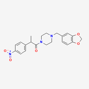 molecular formula C21H23N3O5 B4075724 1-[4-(1,3-Benzodioxol-5-ylmethyl)piperazin-1-yl]-2-(4-nitrophenyl)propan-1-one 