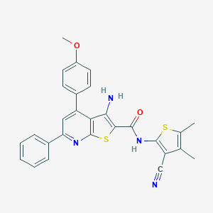 molecular formula C28H22N4O2S2 B407575 3-amino-N-(3-cyano-4,5-dimethyl-2-thienyl)-4-(4-methoxyphenyl)-6-phenylthieno[2,3-b]pyridine-2-carboxamide 
