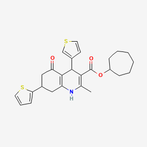 molecular formula C26H29NO3S2 B4075751 Cycloheptyl 2-methyl-5-oxo-7-(thiophen-2-yl)-4-(thiophen-3-yl)-1,4,5,6,7,8-hexahydroquinoline-3-carboxylate 