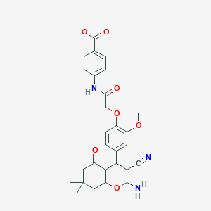 molecular formula C29H29N3O7 B407577 methyl 4-({[4-(2-amino-3-cyano-7,7-dimethyl-5-oxo-5,6,7,8-tetrahydro-4H-chromen-4-yl)-2-methoxyphenoxy]acetyl}amino)benzoate 