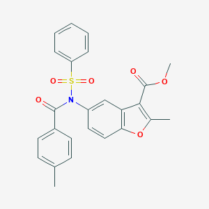 molecular formula C25H21NO6S B407654 METHYL 5-[N-(BENZENESULFONYL)4-METHYLBENZAMIDO]-2-METHYL-1-BENZOFURAN-3-CARBOXYLATE CAS No. 448212-94-0