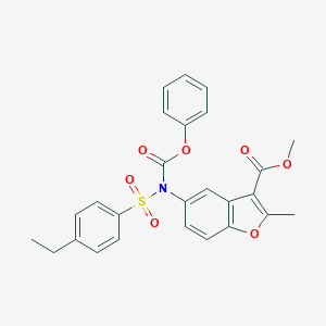 molecular formula C26H23NO7S B407671 METHYL 2-METHYL-5-[N-(PHENOXYCARBONYL)4-ETHYLBENZENESULFONAMIDO]-1-BENZOFURAN-3-CARBOXYLATE 