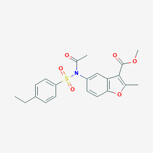 molecular formula C21H21NO6S B407673 METHYL 5-[N-(4-ETHYLBENZENESULFONYL)ACETAMIDO]-2-METHYL-1-BENZOFURAN-3-CARBOXYLATE 