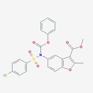 molecular formula C24H18ClNO7S B407674 METHYL 2-METHYL-5-[N-(PHENOXYCARBONYL)4-CHLOROBENZENESULFONAMIDO]-1-BENZOFURAN-3-CARBOXYLATE 