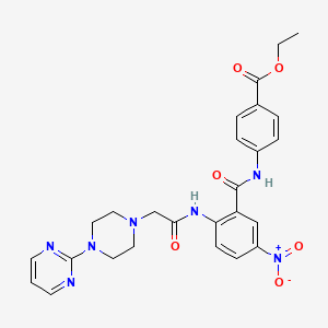 molecular formula C26H27N7O6 B4077658 Ethyl 4-[[5-nitro-2-[[2-(4-pyrimidin-2-ylpiperazin-1-yl)acetyl]amino]benzoyl]amino]benzoate 